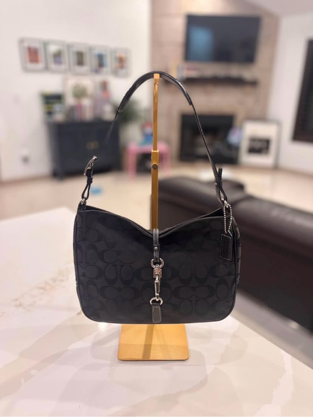Coach Black Signature Canvas Small Shoulder Bag